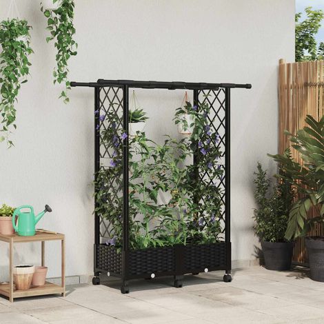 vidaXL Hochbeet mit Rankgitter und Dach Schwarz 122,5 x 40 x 127 cm PP (1/5)