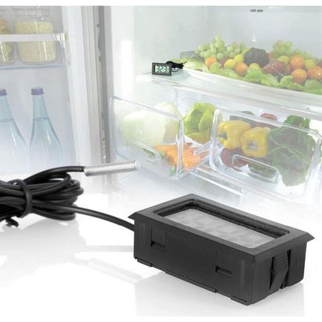 Thermomètre LCD numérique monobloc avec sonde externe étanche pour réfrigérateur/congélateur - Aquarium, température de l'eau du réservoir de poissons (noir) - 4,8 cm × 2,8 cm × 1,5 cm MNS