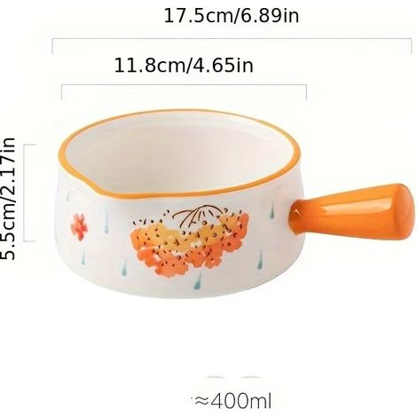 (Orange 7 pouces) Saucière en céramique, bols à doigts, pichet à lait et bol passoire, tous allant au four.