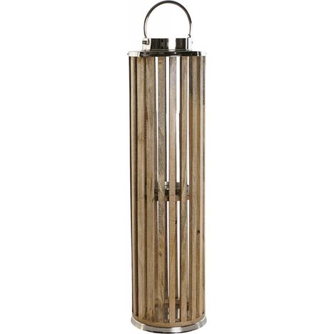 Bougeoir élégance en verre et bois marron pour ambiance cozy - Marron naturel avec touche argentée (1/5)