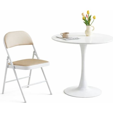 Orion91 Silla Elara Plegable con Asiento Beige Acolchado y Estructura Blanca, Ideal para Comedor, Cocina o Uso en Exterior, Fácil de Guardar - Unidad (1/5)