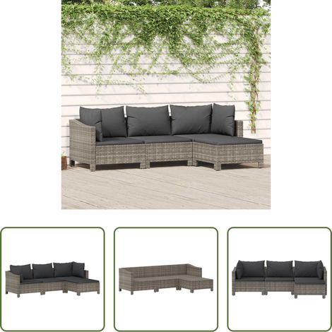vidaXL Canapé en résine - Salon de jardin 4 pcs avec coussins Gris Résine tressée (1/5)