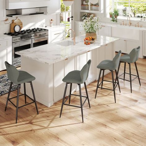 WAFTING Lot de 4 Tabourets de bar Pivotant, Hauteur d'Assise 75cm, Chaise de Bar avec Dossier et Repose-Pieds, Gris foncé