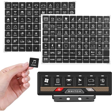 Autocollants pour panneaux d'interrupteurs P2-6/8/12 voies, universels, étanches, multifonctions, compatibles avec tableau de bord de voiture, bateau, camping-car et camion (1/5)