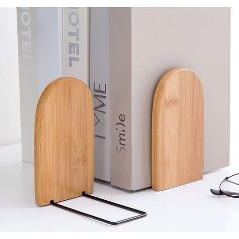Serre-livres en bambou naturel, grande capacité, antidérapant, pour bureau, bibliothèque, école ou bureau (lot de 2). (1/4)