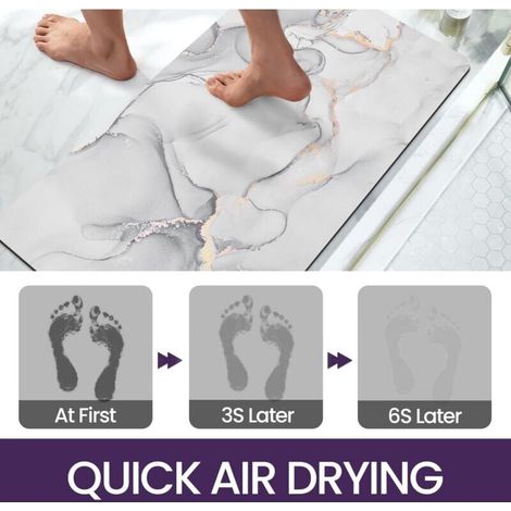 Tapis de salle de bain antidérapant en terre de diatomées 40x60cm, absorption d'eau élevée, séchage rapide, ultra-fin, facile à nettoyer, adapté aux portes de salle de bain, salons, gris clair