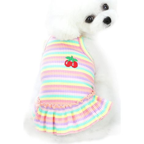 Hundekleid, gestreiftes Hemd-Rock-Kleid mit Kirschmuster, Camisole-Kleid für Haustiere (1/5)