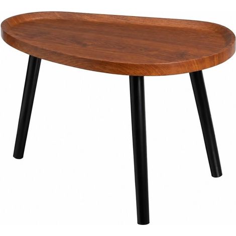 Table Basse Organique en MDF Effet Noyer à Bord Surélevé,Forme Haricot-Longueur 60 x Profondeur 40 x Hauteur 39cm (1/4)