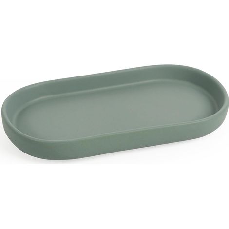 Plateau de salle de bain vert ovale décoratif en céramique petit pour toilettes et lavabo, baignoire, évier de cuisine, vert sauge