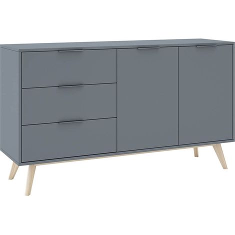 CANACA - Buffet 2 Portes 3 Tiroirs Scandinave MDF et Pin Massif Gris Vert (1/5)