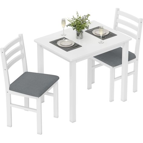 Ensemble table à manger 3 pièces avec 2 chaises, table de cuisine pour petits espaces, chaises rembourrées, gain de place, MDF, blanc (1/5)