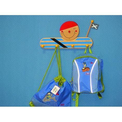 Kindergarderobe aus Holz, Made in Germany, 4 Haken, 40x30cm, Design PIRAT (1/5)