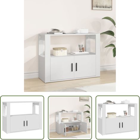 The Living Store Buffet Blanc 80x30x60 cm Bois d'ingénierie - Buffet - Meuble De Rangement - Commode - Bibliothèque - Mobilier Moderne (1/5)