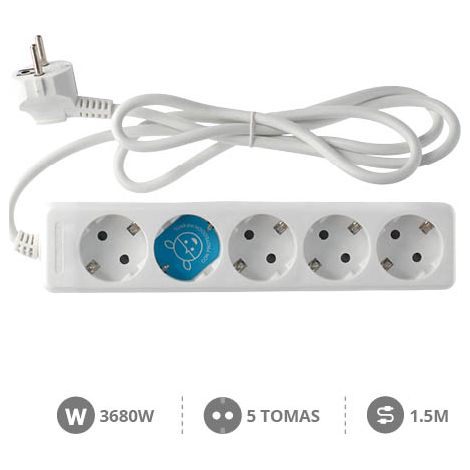 Base múltiple 5 enchufes 1.5m de cable 3x1mm blanca GSC 0000004 (1/2)
