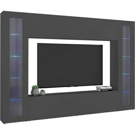 Dmora - Pared Equipada Delma, Conjunto de salón Mueble de TV con 4 puertas, Mueble de salón polivalente con vitrina y luz LED, 100% Made in Italy, cm 260x30h180, Antracita