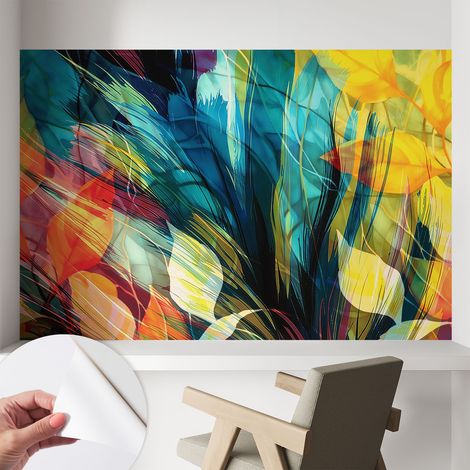 Papier peint adhésif autocollant pour salon chambre à coucher tendance et originale Feuilles abstraites 104x70 cm (1/5)
