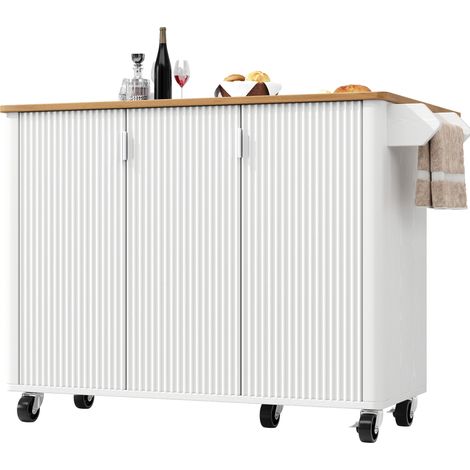 CHICFURN Isla de cocina móvil 130x45(75)x92 cm MDF blanco efecto madera, 3 puertas (1/5)