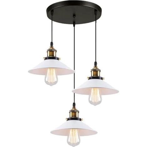 Lustre Suspension Blanc Moderne 3 Luminaire Lampe Suspension Pendentif Chapeau en Fer (1/4)