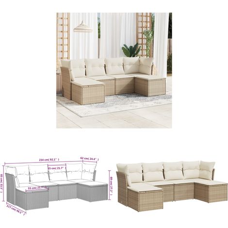 Salon de jardin avec coussins 6 pcs beige résine tressée - Salon De Jardin - Canapé Extérieur - Meuble De Jardin - Ensemble Salon De Jardin - Mobilier De Jardin - Home & Living (1/3)