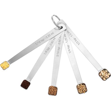 Lot de 5 cuillères à café à mesurer, 1/3, 1/4, 1/8, 1/16, 3/16 cuillères à café, mini cuillères à mesurer, bol carré, petite cuillère à café en acier inoxydable pour mesurer une petite quantité (1/5)