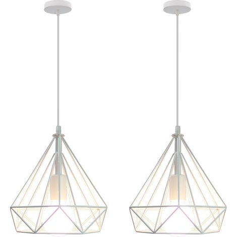 2PCS Lustre Antique Diamant Suspension Luminaire Rétro Plafonnier Blanc Industriel Métal Vintage 25 CM