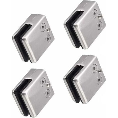 Set mit 4 Glasklemmen (8 bis 10 mm Quadrat) aus Edelstahl 304 - Quadratische Halterung für Glas - Verstellbare Halterung aus Flachglas für Treppen, Balustrade - Handlauf poliert