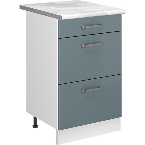 Mobiletto base per cucina R-Line, Grigio-blu/Bianco, 50 cm piano di lavoro Marmo, Vicco (1/5)