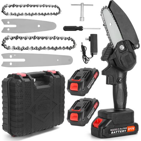 Tronçonneuse à batterie, 21V, 650W, 2 batteries x 1500mAh, avec boîte à outils portable (noir). (1/5)