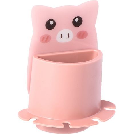 Soporte para cepillos de dientes con diseño de dibujos animados, caja de almacenamiento para inodoro de montaje en pared con ventosa, accesorio para caja de cepillos de dientes de baño (cerdito rosa) (1/5)