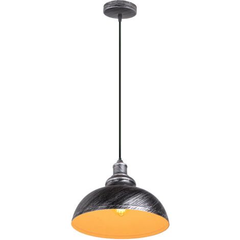 royaluxe- Suspension Luminaire Rétro Vintage Douille E27 Lustre D'Intérieur Abat-Jour En Métal Pour Bar, Grange, Café, Loft, Argent (1/5)