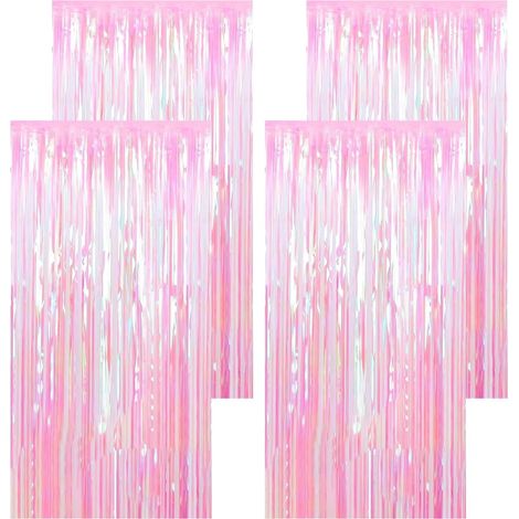 4 pièces Rideau Anniversaire Arc en Ciel Rideau Métallique de Frange Rideau a Frange Multicolore Rideau Paillette pour Mur Photographie Mariage Halloween d'anniversaire Noël Party (1mx2m) (1/5)