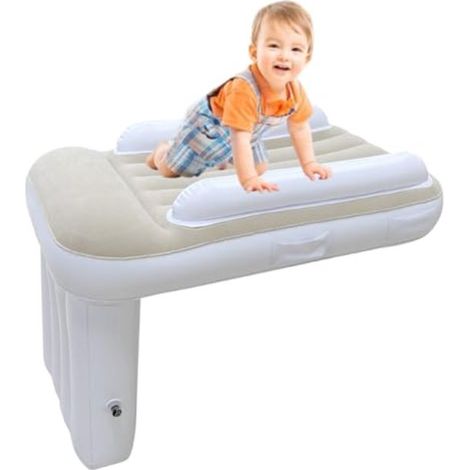 Lit d'avion gonflable pour tout-petits - Lit de voyage portable pour enfants en avion et en voiture - Compatible avec la plupart des sièges, sac de rangement inclus (1/5)