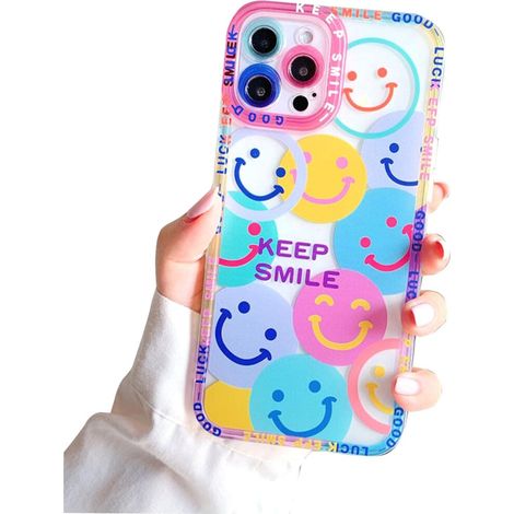 Coque résistante aux chocs pour iPhone 12, dotée de la technologie de protection EcoShock, d'un élégant motif de smiley et de cœur, d'un matériau TPU flexible et de bords surélevés autour de l'écran. (1/2)