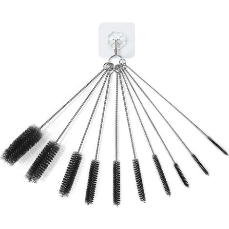 Lot de 10 goupillons de nettoyage de tuyaux en nylon avec crochets adhésifs pour petits espaces, goupillons multicolores noirs-AquaForge (1/5)