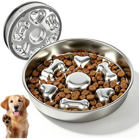 Antischlingnapf Hunde, 25cm Hundenapf Edelstahl Gegen Schlingfressen, Rutschfester Slow Feeder für Hunde und Katzen, Labyrinth Napf für langsames Fressen, Spülmaschinengeeignet (1/5)