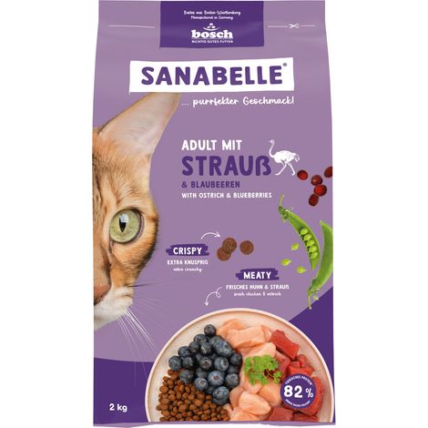 Sanabelle Katzentrockenfutter Adult mit Strauß & Blaubeeren für ausgewachsene Katzen 2 kg