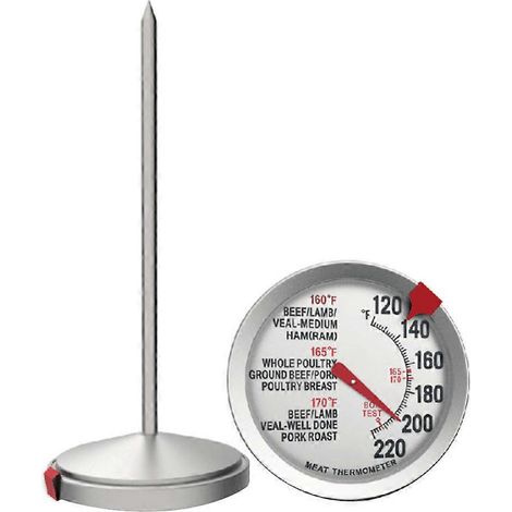 Edelstahl-Fleischthermometer mit großem Zifferblatt, wasserdicht, ideal zum Grillen, Backen und für Geflügel, mit langer Sonde.