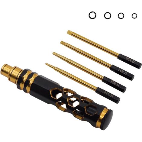 Tournevis à Tête Hexagonale D'Outils de Tournevis Hexagonal pour Voiture RC Hélicoptère sur 1,5 2,0 2,5 3,0 mm Installation Facile Facile à Utiliser Noir + Or (1/5)