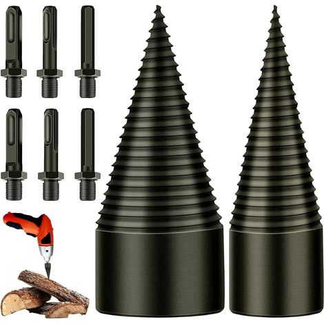 Brocas para partir madera de 32 mm + 42 mm, astillador de madera cónico, brocas cónicas con 6 mangos, brocas cuadradas/redondas/hexagonales (1/5)