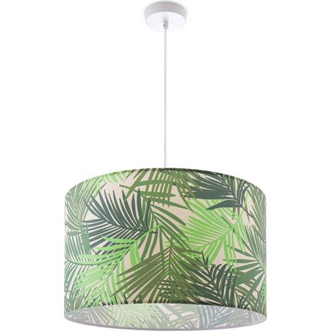 Paco Home Pendelleuchte Esstisch Lampenschirm Küchenlampe Wohnzimmer Modern Jungle Palme Grün (Ø38cm), Pendelleuchte - Weiß