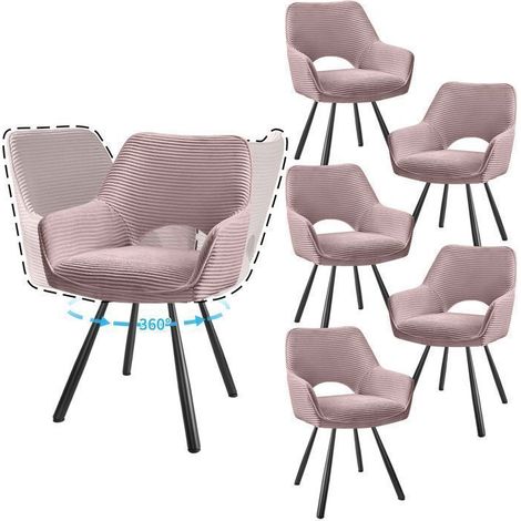 Chaises de salle à manger - WAFTING - Lot de 6 - Velours rose - Pieds métal - Pivotantes avec accoudoirs (1/5)