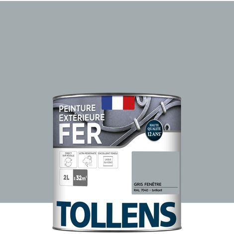 Peinture fer extérieure 2 en 1 - Ultra Résistante, séchage rapide et antirouille - TOLLENS - Brillant - Gris Fenêtre - 2L = 32m2
