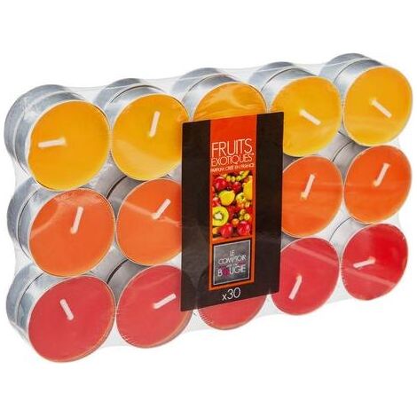 Lot de 30 bougies parfumées aux arômes de fruits tropicaux – combustion longue durée, sans fumée ni suie, idéal pour la détente et l’ambiance zen (1/5)