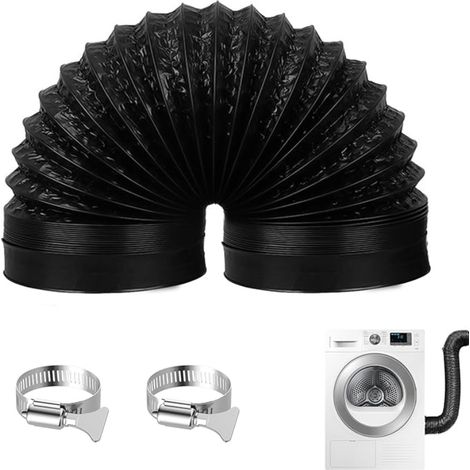Tuyau Evacuation Sèche Linge 100mm Longueur 2m Noir avec 2 Colliers de Serrage Acier Inoxydable (1/5)
