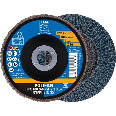 PFERD TOOLS POLIFAN Fächerscheibe PFC 100x16 mm konisch Z60 Universallinie PSF STEELOX Stahl/Edelstahl 10 Stk (1/4)
