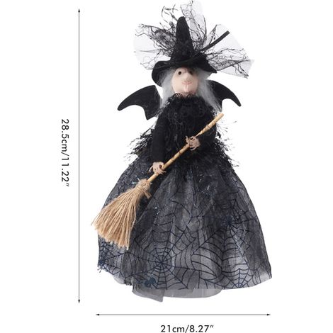 Poupée sorcière avec voile et jupe en toile d'araignée, décoration de bureau, accessoire de maison hantée pour Halloween (1/5)