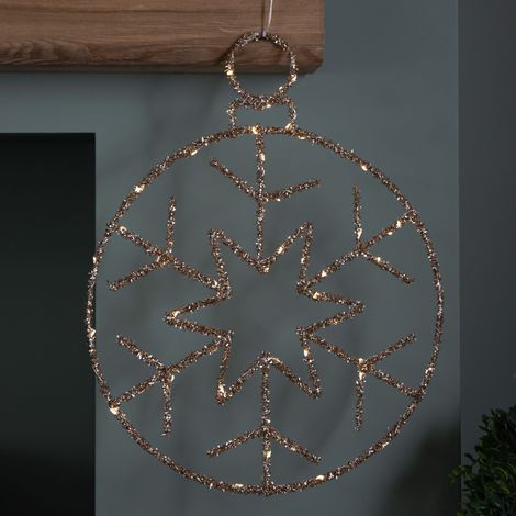 49cm Battery Powered Light up Gold Christmas Snowflake Ball with Warm White Twinkling LEDs (1/5)