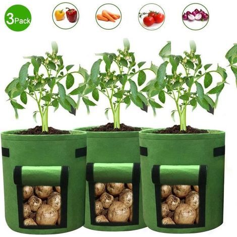 3 PC Sacs de culture de pommes de terre Pochette de plantation Pots en tissu Sacs en tissu respirant de qualité supérieure pour (1/4)
