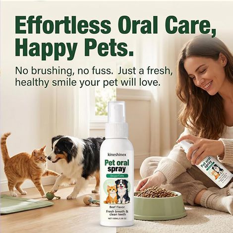 KineShineX Pet Breath Spray freshens pet breath and is suitable for daily cleaning of both cats and dogs. (1/5)