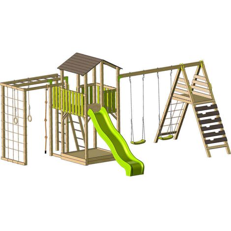 Wendi Toys Holz Tower Dino Incl. Slide, mur d'escalade, swing (1/5)
